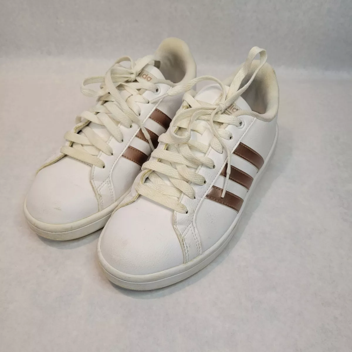 ADIDAS Women&#039;s Stripe Sneaker ~ Cloudfoam White, Rose Gold/pink Sz 7 | eBay