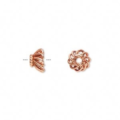24 Shiny Solid Copper 8x5mm Ruffled Open Loop Bead Caps To Fit 6-10mm Beads