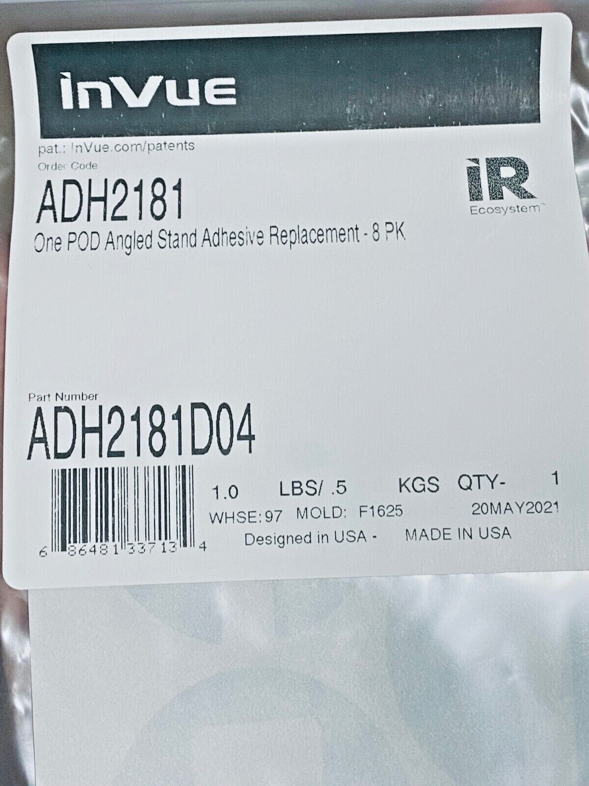 Invue ADH2181 OnePOD Angled Stand Adhesive Replacement 8-Pack Includes Prep Pads