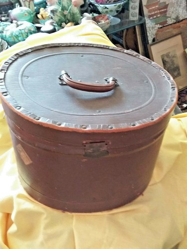 Antique Large Leather Travel Hat Box 