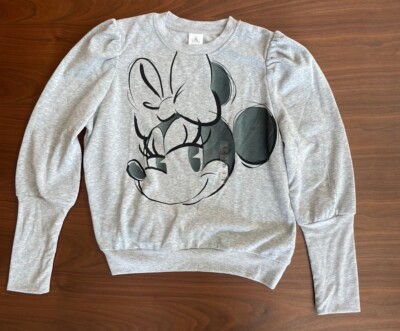 Disney Store Sweatshirt Womens Minnie Mouse Puff Sleeve Grey
