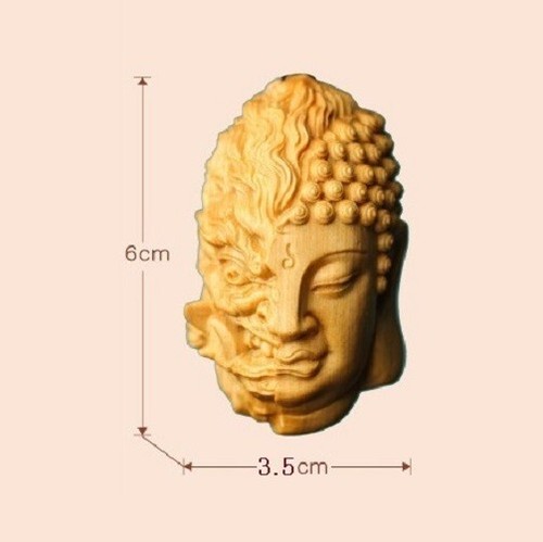 Netsuke Strap Buddha Devil Fudo Myoo Set of 2 Wood carving Oriental art amulet - Picture 6 of 6