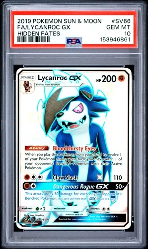 PSA 10 Lycanroc Gx #SV66 2019 Pokemon Sun & Moon Hidden Fates 153946861