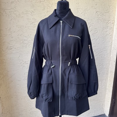 Alana Eve Black Zip Jacket Dress Sz S Mini Pockets Collared Utility