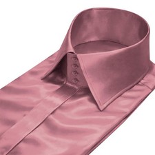 Men's Glossy Satin High Spread Collar Shirt Rose Pink Hidden Placket Custom Made
