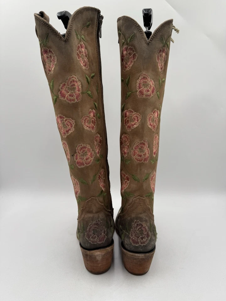 Mujer Liberty Negro Bordado Floral Alto Western Bota Cuero Marrón Talla 7M Foto 4 de 4