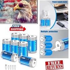 8 Pack Rechargeable D Batteries with 4 in 1 USB-C Cable - Quick Charge  Durable