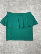Vintage Chic Green Peplum Ruffle Mini Skirt L Made In USA Bodycon Flounce Y2K