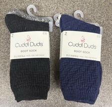 Lot Of 2 Cuddl Duds Women's Plushfill Boot Socks Size 4-10 Black Navy Ivory NWT