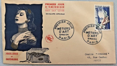 FRANCE N°973 50F METIERS D'ART PARIS FIRST DAY COVER 1954