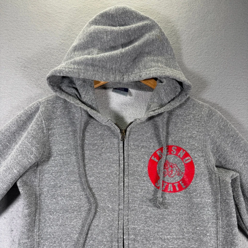 Moletom com capuz Fresno State zíper completo feminino cinza médio vermelho logotipo MV Sport - Imagem 4 de 4