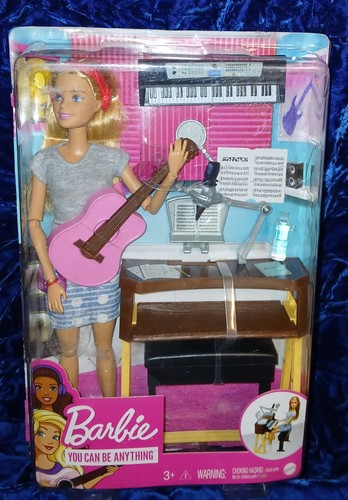 Barbie Karriere Musiker Puppe Gitarre Keyboard Mikrofon Kopfhörer Schreibtisch Hocker - Bild 1 von 13