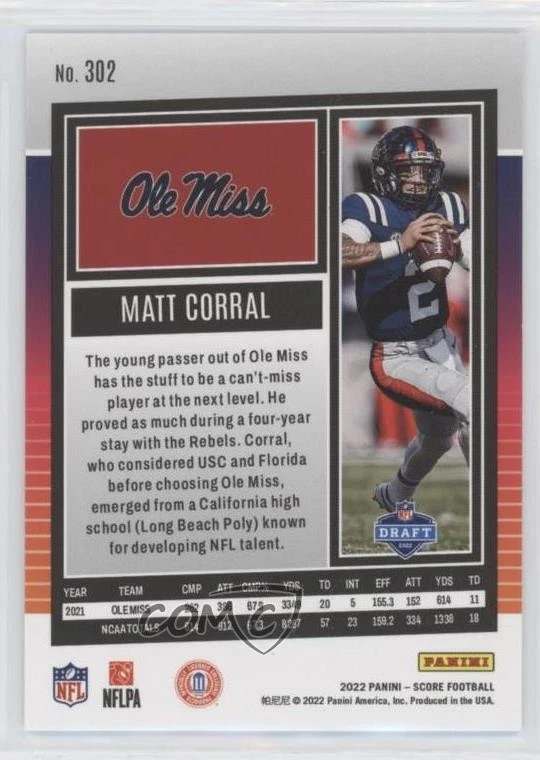 2022 Score Rookies Dynamics 3D Lenticular Matt Corral #302 Rookie RC - Image 2 of 2