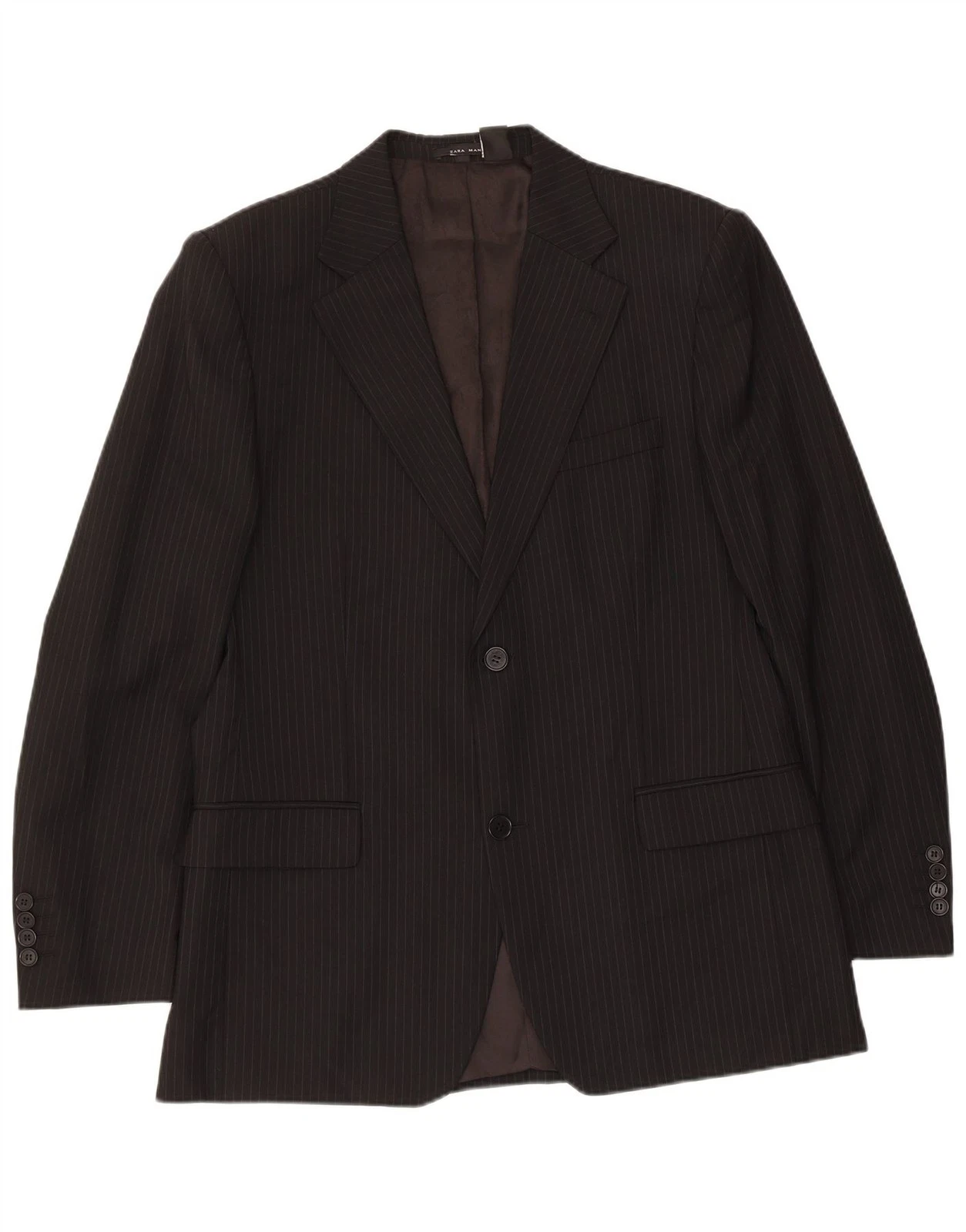ZARA Mens 2 Button Blazer Jacket EU 50 Medium Black Pinstripe Wool DD08