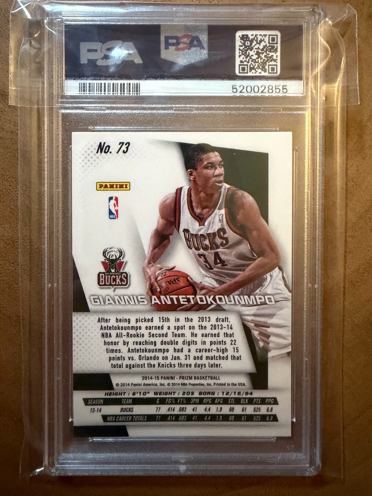 2014-15 Panini Prizm Giannis Antetokounmpo 2nd Year PSA 10 #73 view 2