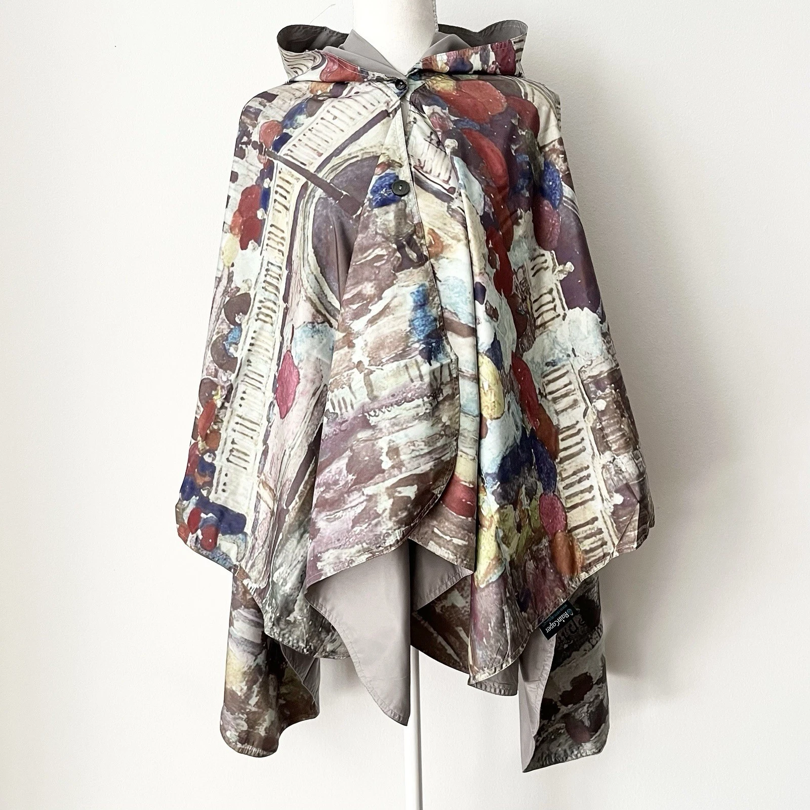 RainCaper Fine Art Prendergast Umbrellas in the Rain Reversible Cape Poncho Hood
