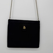 Saks Fifth Avenue Vintage Black Clutch Thin Bag Shoulder Bag Gold Tone