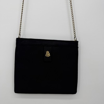 Saks Fifth Avenue Vintage Black Clutch Thin Bag Shoulder Bag Gold Tone