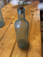 Blue Glass Bottle with Cork Stopper, Wire Loop Stopper Handle