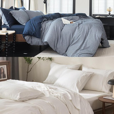 Navy Blue White Reversible King Duvet Cover Set - 9 Pieces