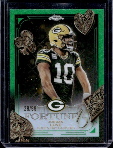 2025 Topps Chrome Jordan Love Fortune 15 Green Refractor #/99 Packers