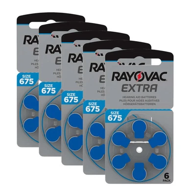 30x Rayovac Extra Advanced Hörgerätebatterien -675 blau PR44- (5x 6er Blister)