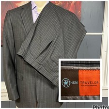 Hart Schaffner Marx Suit Men 40L Long Pleated Pants 34x30 Retro Fit Wool Striped