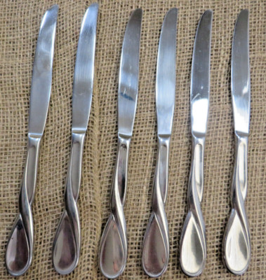 Lot of 6 Oneida Aquarius Dinner Knives Glossy Stainless
