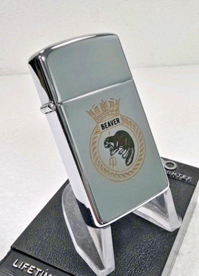 ORIGINAL Zippo Feuerzeug HMS BEAVER ROYAL NAVY High Polish Chrome 1995 NEU IN BOX
