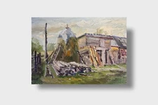 Oil painting Carpathian village Ukrainian painter Canvas original landscape