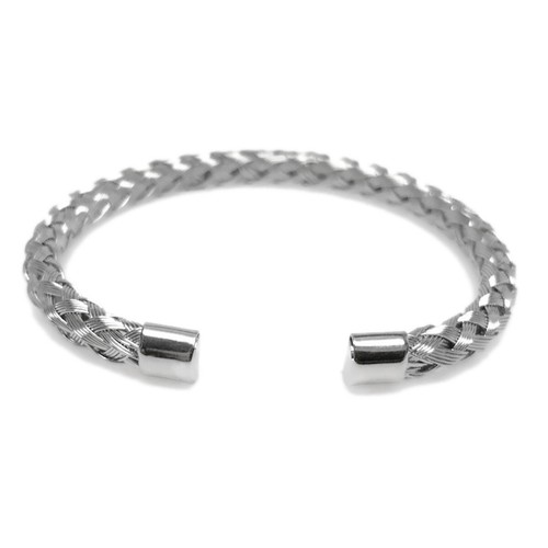 Brazalete de acero inoxidable plateado trenzado redondo de alambre ajustable para hombre mujer - Imagen 4 de 5