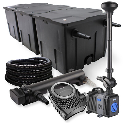 3-Kammer Filter Set 90000l 36W UVC Teich Klärer NEO10000 80W Pumpe Schlauch Spri
