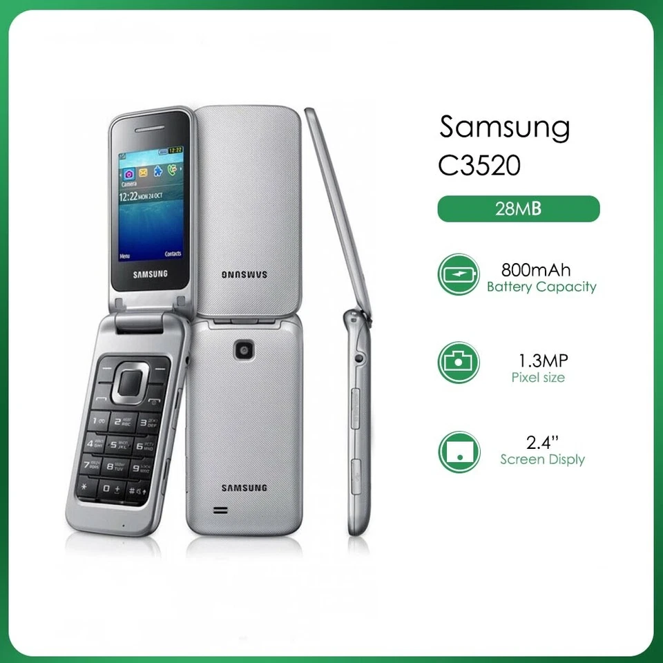 Original Samsung C3520 FM Radio 1.3MP 2.4 GSM MP3 Bluetooth Unlocked Flip Phone - Image 3 of 4