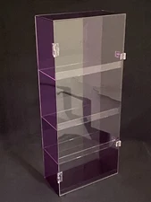 Purple Acrylic Display Case, 28” height, 12” width, 6” depth, 4 spaces. 6”x8”