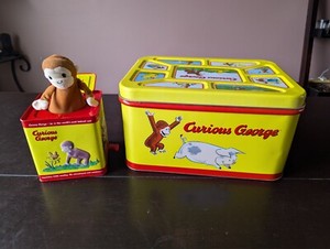 Curious George Jack in the Box Vintage Toy and Tin Box