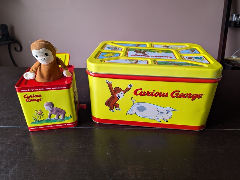 Curious George Jack in the Box Vintage Toy and Tin Box