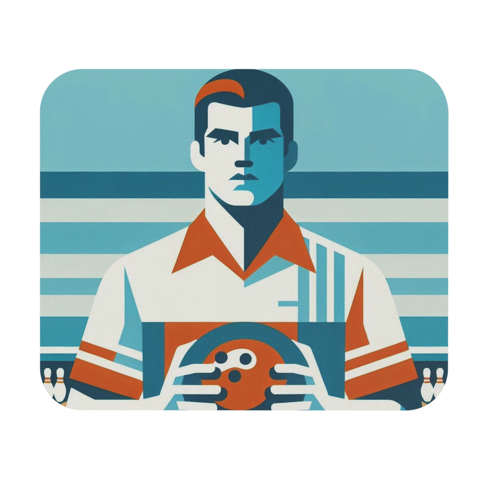 Mouse Pad (Rectangle) Professional Bowler Block Print Orange Blue Design 4-image