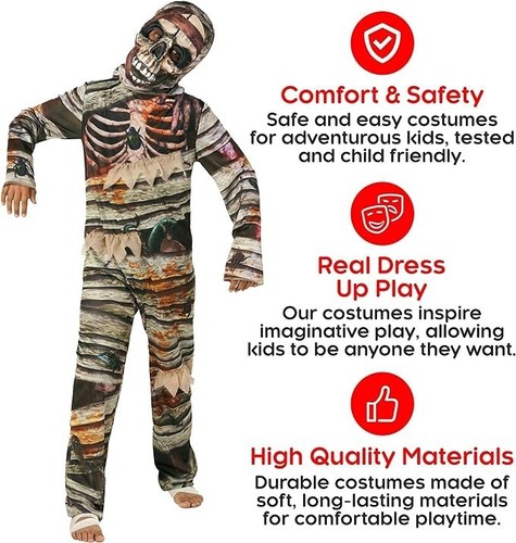 Mumie Kostüm + 2 Masken für Kinder Jungen Mädchen Horror Halloween Mumiekostüm - Bild 5 von 6