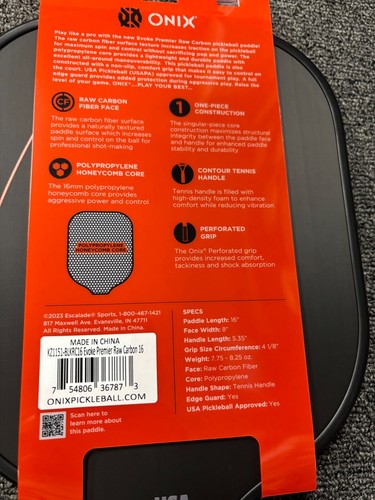 Onix Evoke Premier Raw Carbon 16 Pickleball Paddle in Black - Picture 4 of 4