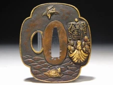 Mino School Lucky Gods Treasure Ship Tsuba Edo original tsuba antique