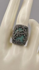 925 STERLING SILVER FILIGREE TURQUOISE MARCASITE RING SIZE 8.75 2