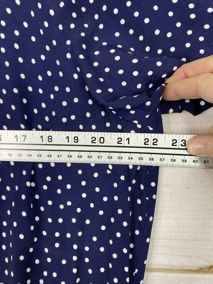 Mono Talbots Mujer 18 Azul Blanco Lunares Rayón Cuello en V Bolsillos Ligeros Foto 4 de 4