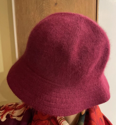 UO ANGORA BUCKET HAT MEDIUM BURGUNDY BETMAR Angora Fur Hat, Burgundy Real Vintage Women main image 3