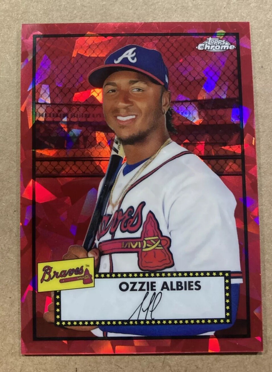 2021 Topps Chrome Platinum Anniversary Ozzie Albies Red Atomic Refractor /100