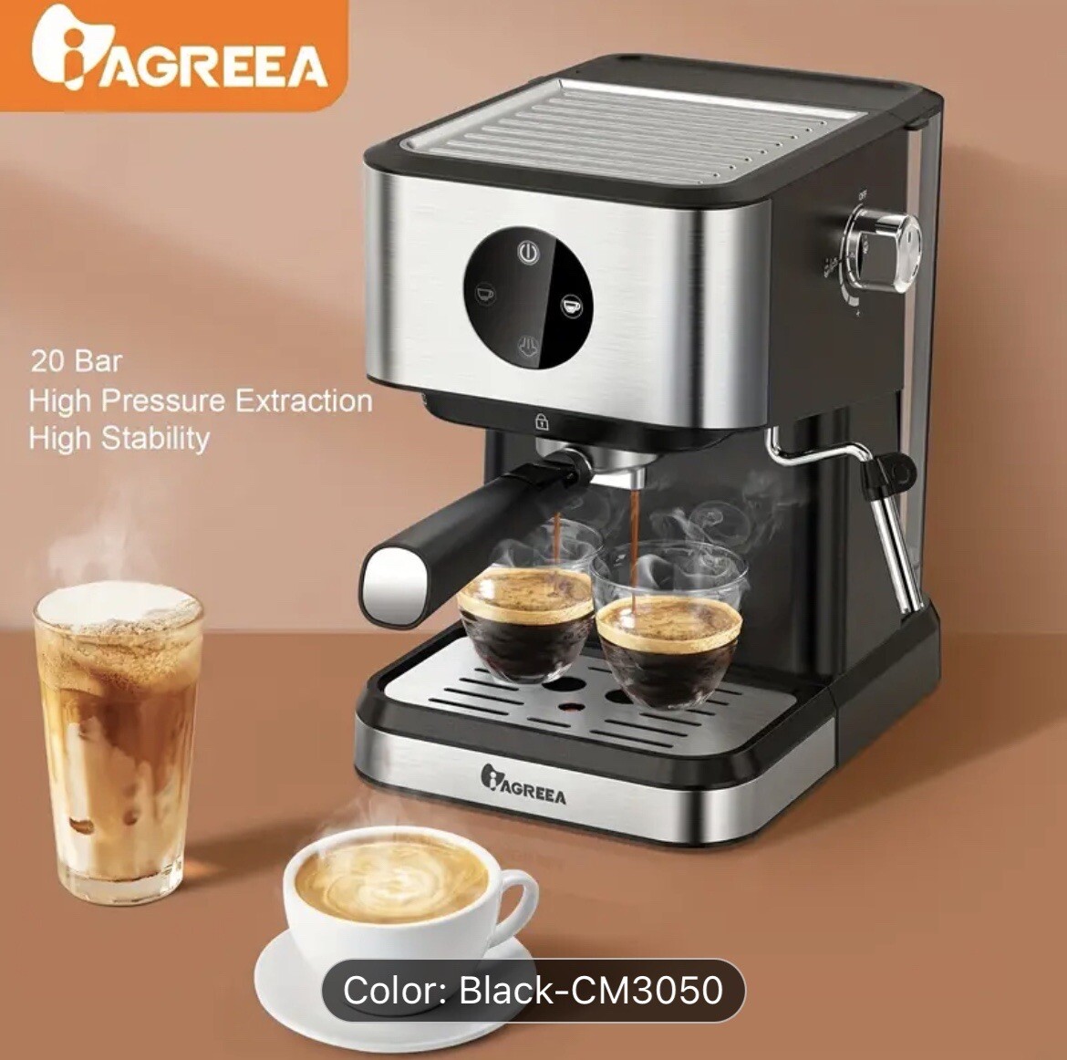 IAGREEA Espresso Machine With Milk Frothing, 20 Bar Expresso