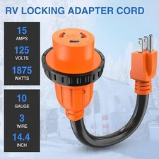 RV Locking Adapter Cord 15 Amp to 30 Amp Pure Copper Heavy Duty 10 Gauge XL530R-