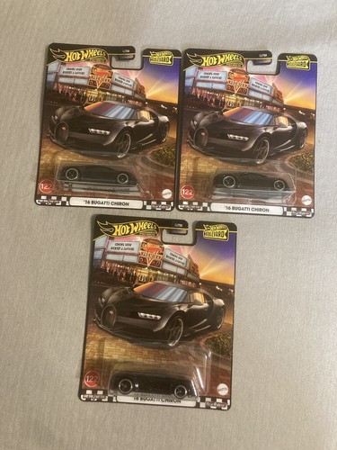 Hot Wheels Premium Boulevard Black '16 Bugatti Chiron Lot Of 3