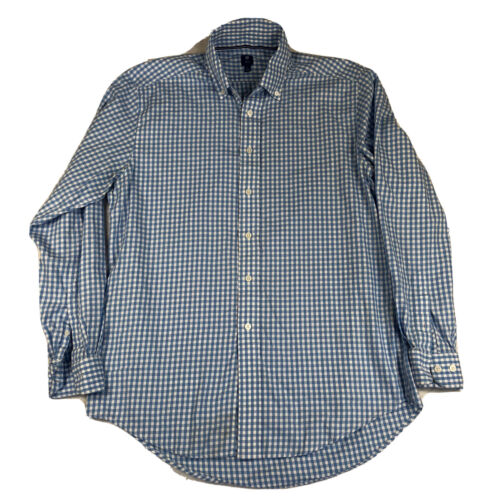 FJ FootJoy Blue Check Casual Mens Long Sleeve Button Up Shirt Size L 1857 - Picture 1 of 11