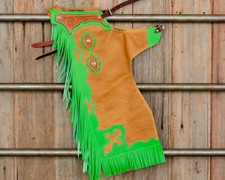 Western Tan Top Grain Leather Bull Riding Rodeo Chaps/ Matching Filigree:2023