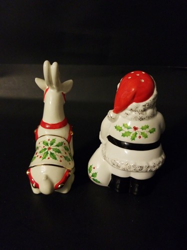 Lenox Christmas Santa & Reindeer Salt & Pepper Shakers White / Red deer Holly - Picture 4 of 12